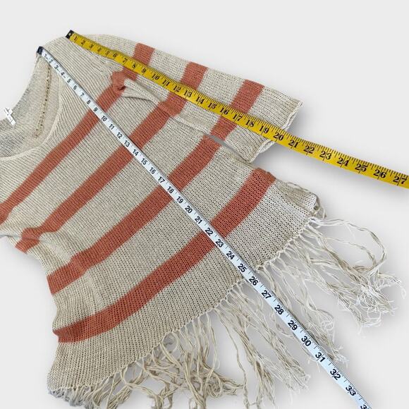 Willow & Clay Linen Blend Fringed Knit Lightweight Sweater Size S Striped Cream - Picture 13 of 14